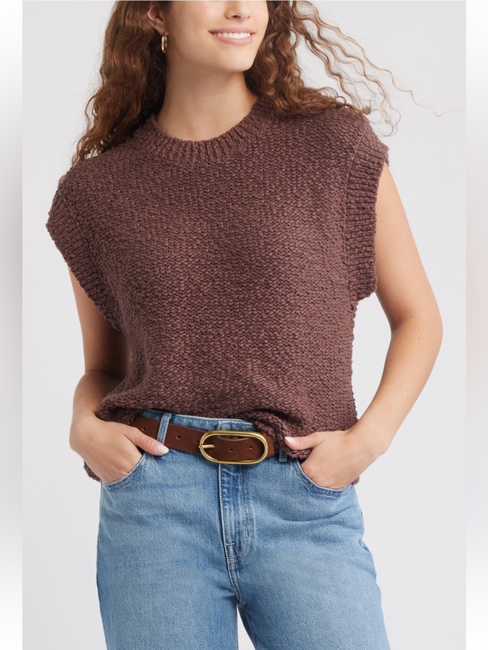 Treasure & Bond Slub Cotton Cap Sleeve Sweater shirt top medium brown NWT